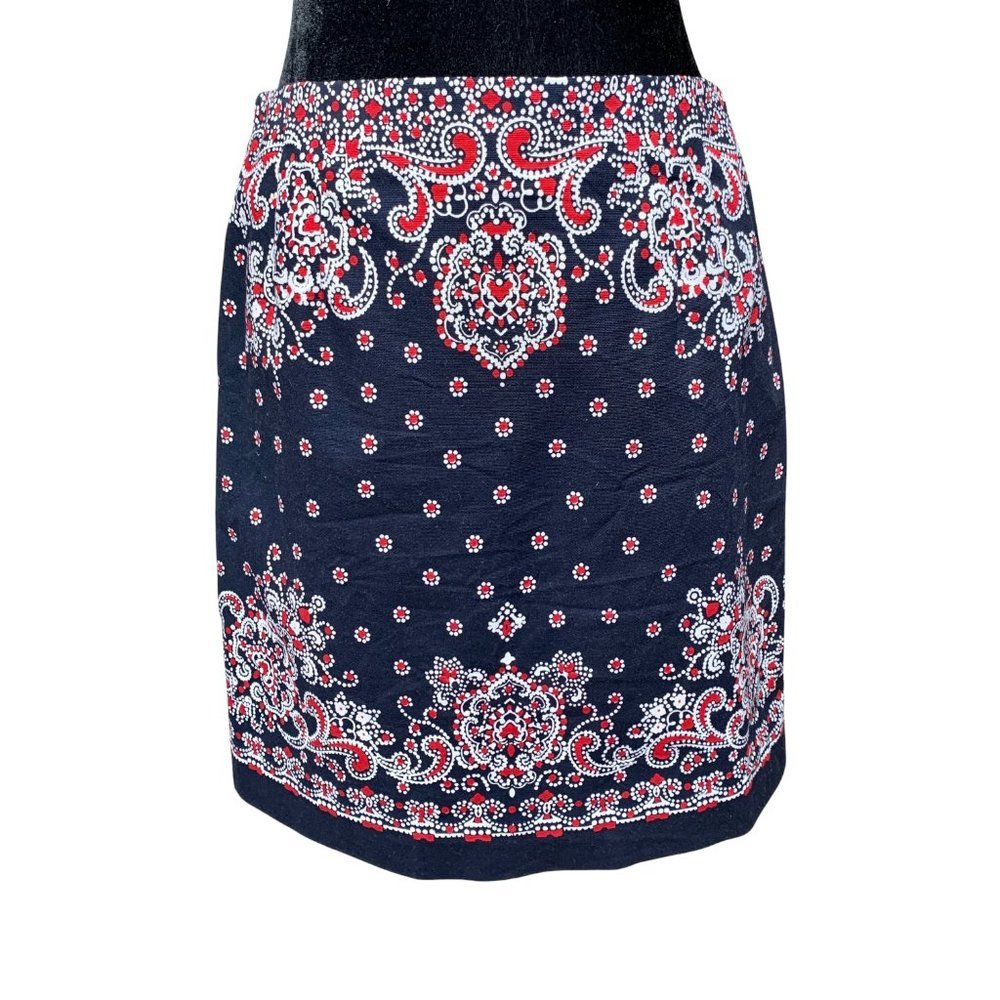 Talbots, Paisley Design, Navy, White, Red Skirt